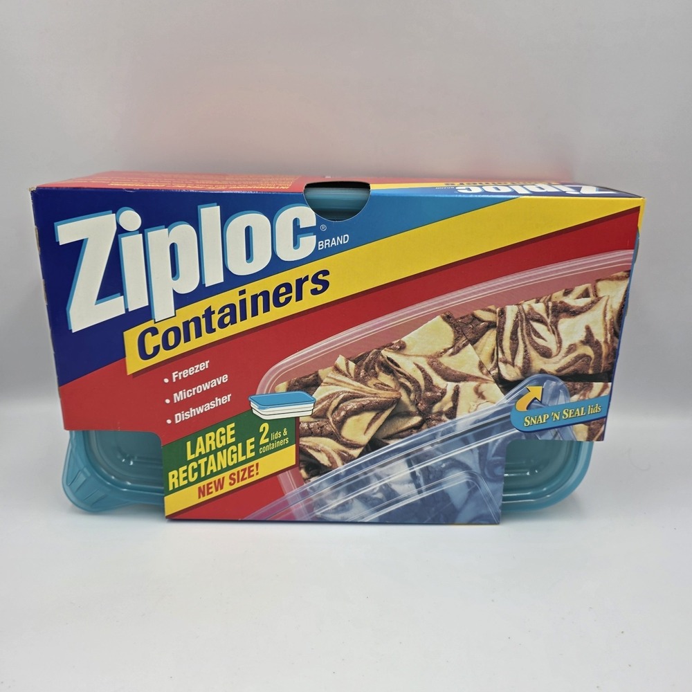 New Vintage Ziploc Large‎ Rectangle Container Blue 2 Ct. 9.5 Cups OR 76 oz. each